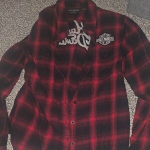 Harley-Davidson Red and Black Plaid Button-Front Shirt